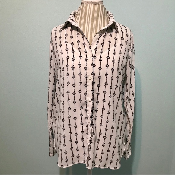 Fun Key Print Button Down Top Size Medium - Picture 2 of 7